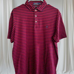 Polo Ralph Lauren Men's Large Red Blue Striped Cotton Polo Shirt Navy Pony Logo